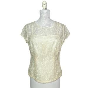 Talbots Silk Embroidered Sheer Top with Cami Cream Women's 6 NWT